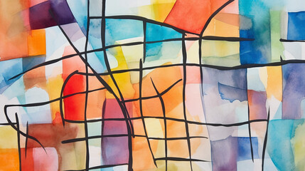 An abstract watercolor and ink painting which suggests distorted mesh background