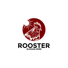 Rooster logo design vector template, Rooster with sun logo vector