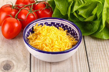 Shredded cheese in the bowl
