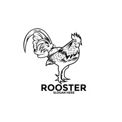 Rooster Line logo design, Rooster logo vector template