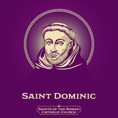 Catholic Saints. Saint Dominic (1170-1221) was a Castilian Catholic priest, mystic, the founder of the Dominican Order and is the patron saint of astronomers and natural scientists. - obrazy, fototapety, plakaty