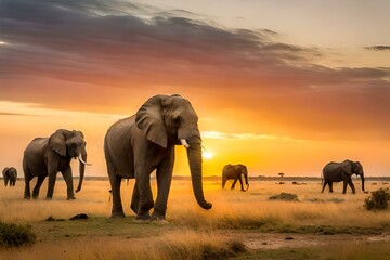 Fototapeta na wymiar elephants in the savanna