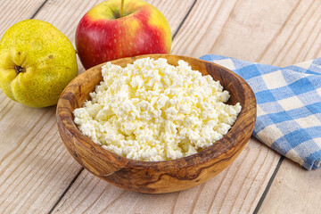 Organic cottage cheese in the bowl