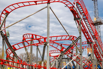 a part of a looping  roller coaster in an amusement park