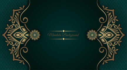 luxury green background, with golden mandala ornament