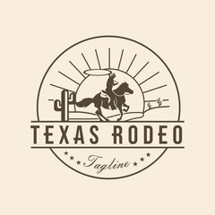 Cowboy horse silhouette rodeo texas Vintage Retro Western Country Stamp Emblem Logo design template