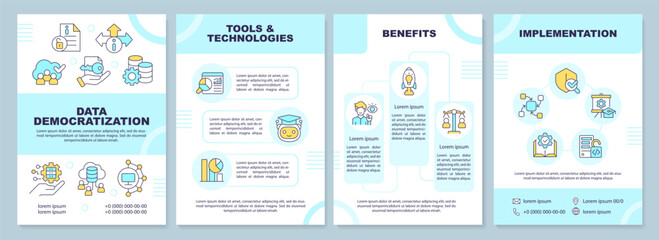 Data democratization brochure template, leaflet design with linear icons, 4 vector layouts.