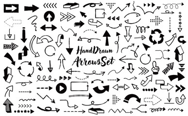 おしゃれインクペン手描きの矢印・アローベクターアイコン素材セット_黒_背景透過