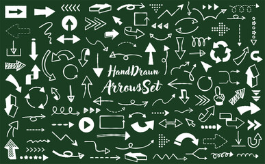 おしゃれチョーク風手描きの矢印・アローベクターアイコンイメージセット_黒板・ブラックボード