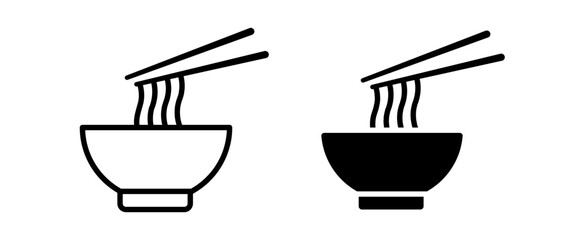 Noodles bowl and chopstick vector icon set. Asian food symbol