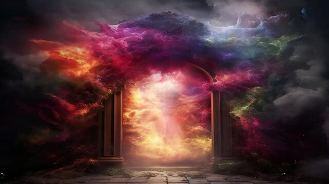 Motion illustration animation of dimensional portal with colorful fog