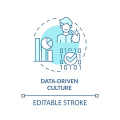Editable data-driven culture concept blue thin line icon, isolated vector representing data democratization.