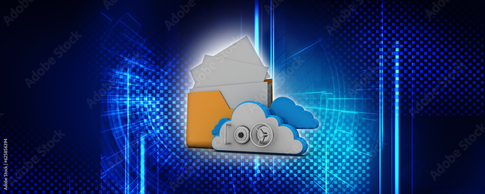 Poster 3d rendering cloud folder storage lock
