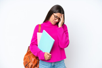 Naklejka premium Young student woman isolated on white background with tired and sick expression