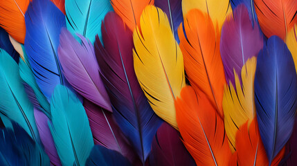 Multi colored feathers,Closeup feather ,background texture, abstract,  Created using generative AI tools.