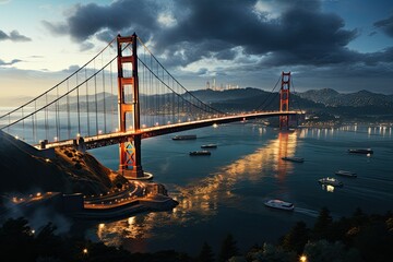 Fototapeta na wymiar Golden Gate Bridge at sunset, San Francisco, California, USA