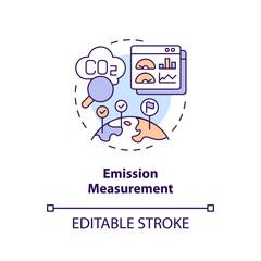 Editable emission measurement concept, isolated vector, thin line icon representing carbon border adjustment.