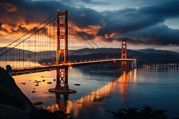 Stickers pour porte Tower Bridge Golden Gate Bridge at sunset, San Francisco, California, USA
