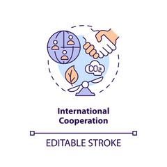 Editable international cooperation concept, isolated vector, thin line icon representing carbon border adjustment.