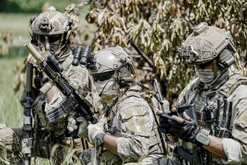 United States Army ranger during the military operation. Professional marine soldiers training with...