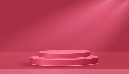Abstract 3d podium on pink and wall lighting and scene. Collection of vector rendering geometric platforms for products