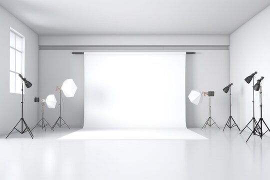 White studio with lights. for design text