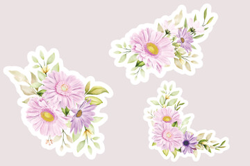 Obraz na płótnie Canvas Floral daisy stickers collection elements illustration