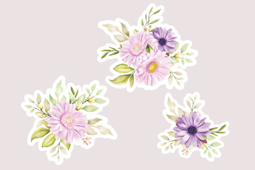 Fototapeta na wymiar Floral daisy stickers collection elements illustration