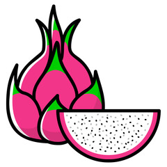 太い線で描かれたカットイラスト / カットしたドラゴンフルーツ