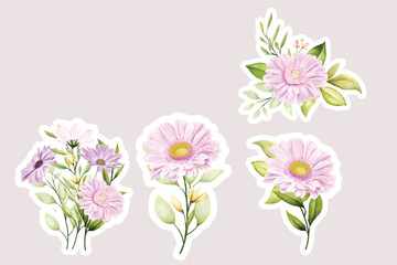 Floral daisy stickers collection elements illustration
