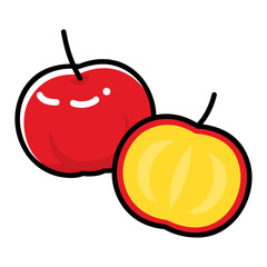 太い線で描かれたカットイラスト / カットしたアセロラ