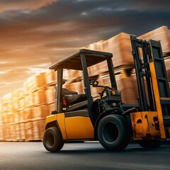 A man carrying cargo on a forklift for delivery Generative AI