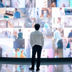 People watching on the panoramic screen of the mall Generative AI