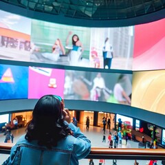 People watching on the panoramic screen of the mall Generative AI