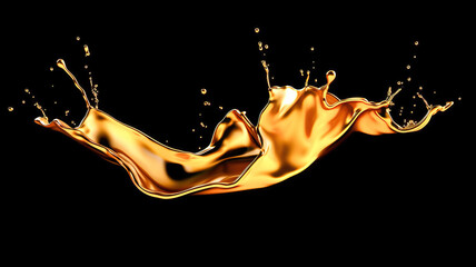 Elegant luxury splash of brown orange gold liquid 3d illustration 3d