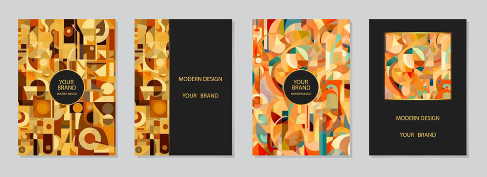 Cover design set. Premium colorful backgrounds in avant-garde style, space for text. Pattern of geometric abstract shapes. Collection of vector vertical templates for creative creativity.