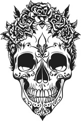 Black Floral and Skull Vector Art - Elegance in Tattoo Design