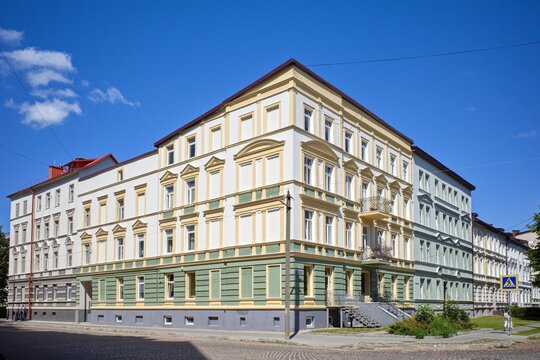 Beautiful building after restoration in Sovetsk, Russia.