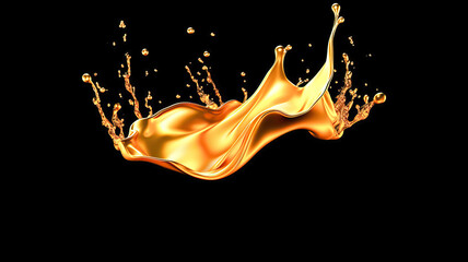 Elegant luxury splash of yellow orange gold liquid 3d illustration 3d