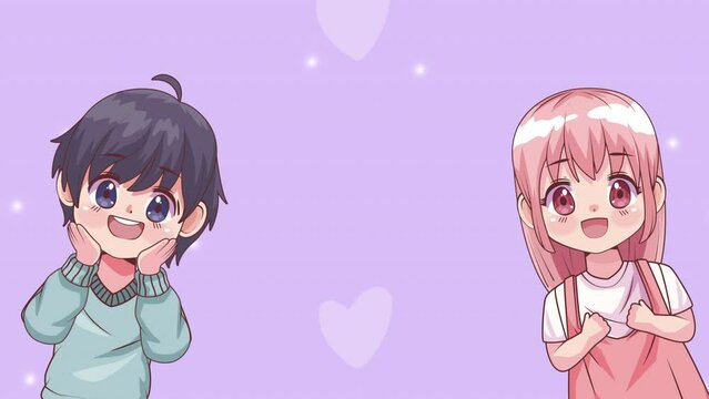 young teenagers couple anime characters animation
