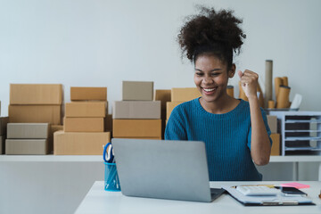 woman excited about successful online shopping business and eCommerce.