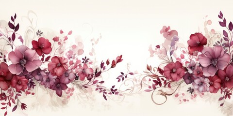 A romantic garden adorned with burgundy watercolor flowers, their vibrant blooms cascading down stone walls, Burgundy Watercolor Flowers Generative Ai Digital Illustration
