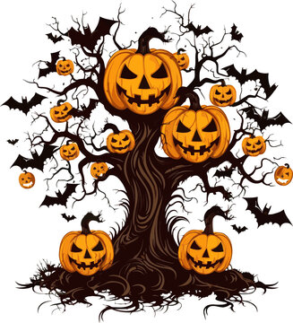 Set of halloween pumpkins, funny faces. Autumn holidays. Vector illustration EPS10.