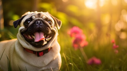 Obraz premium Beautiful Cute Smiling Pug - Generative AI