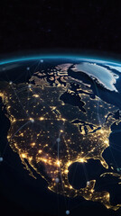 Telecommunication network above North America from space,earth in space,earth with space