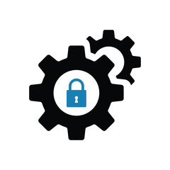 Privacy settings icon. Settings icon with padlock sign. Settings icon and security, protection, privacy symbol. Setting, icon, padlock, privacy, cog, machine, password, wheel, black, business, clock