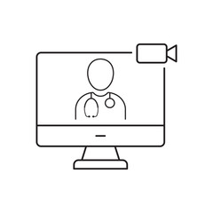 Medical Video chat Icon - Outline Telemedicine Icon - Vector