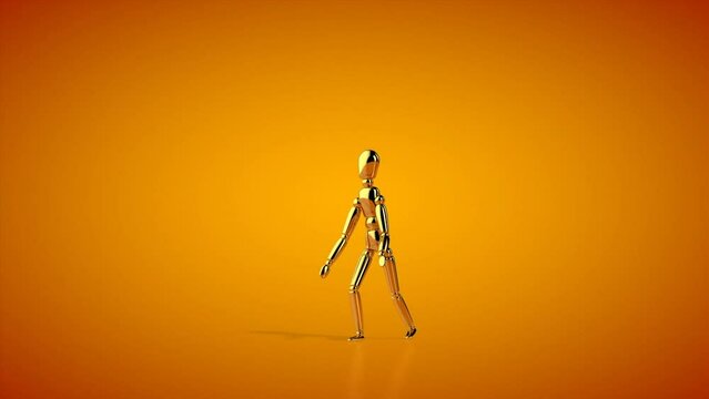 Funny golden mannequin doing a hip hop step dance, seamless loop, Luma Matte attached