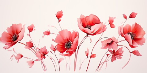  Delicate red watercolor flowers grace a pristine canvas, their vivid shades evoking a sense of romance and passion Red Watercolor Flowers Generative Ai Digital Illustration