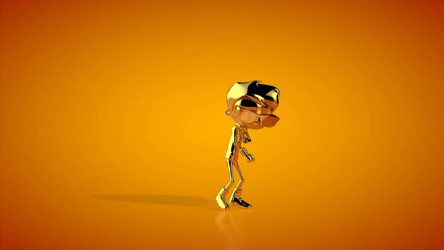 Golden boy ending a hip hop dance, orange studio